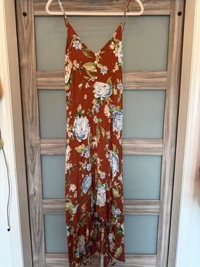 Rust Floral High-Low Slip Dress